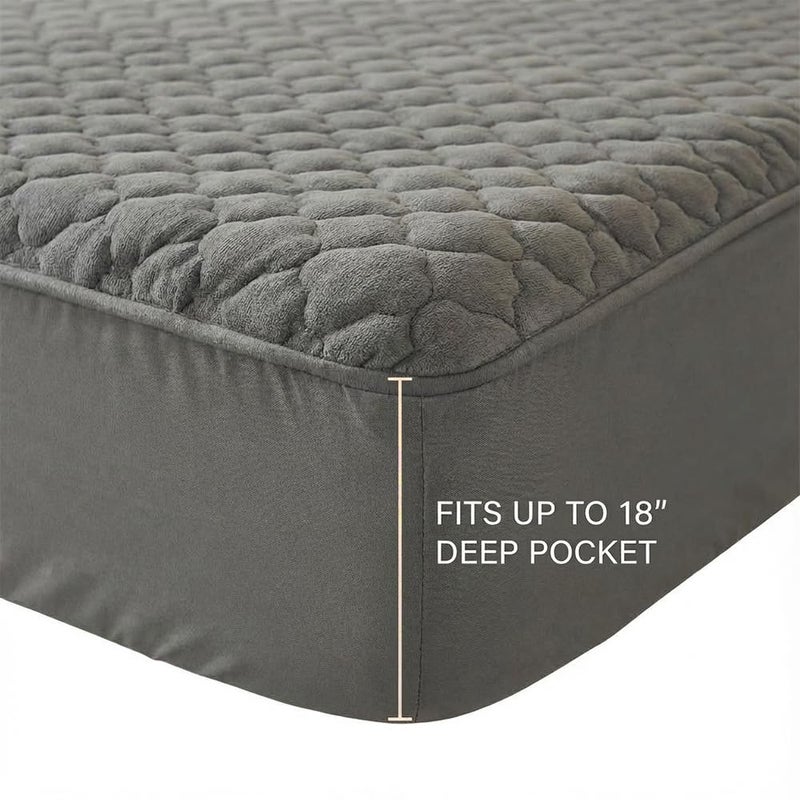 Pangzi Solid Flannel Plush Bedding Fitted Sheet,Velvety Soft Heavyweight Non-Slip Protective Cover for Bed Mattress (Twin, Gray) - Image 3